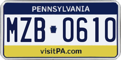PA license plate MZB0610