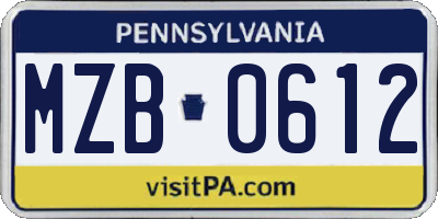 PA license plate MZB0612