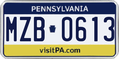 PA license plate MZB0613