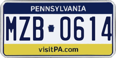 PA license plate MZB0614