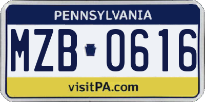PA license plate MZB0616