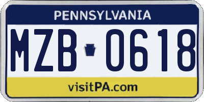 PA license plate MZB0618