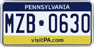 PA license plate MZB0630