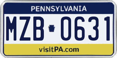 PA license plate MZB0631
