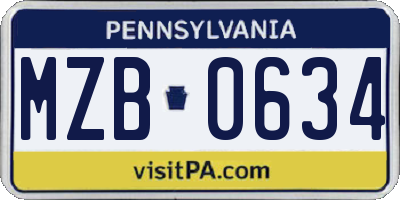 PA license plate MZB0634