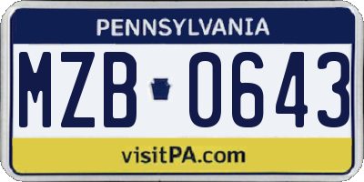 PA license plate MZB0643
