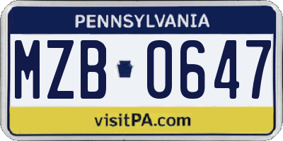 PA license plate MZB0647
