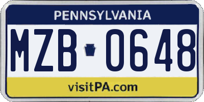 PA license plate MZB0648