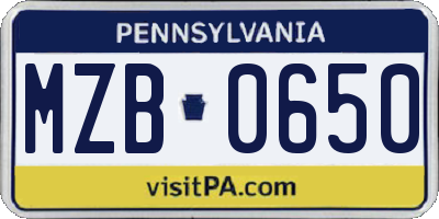 PA license plate MZB0650