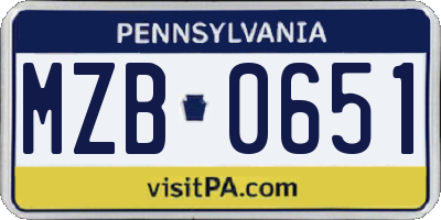 PA license plate MZB0651