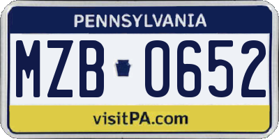 PA license plate MZB0652