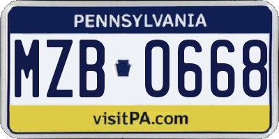 PA license plate MZB0668