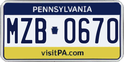 PA license plate MZB0670