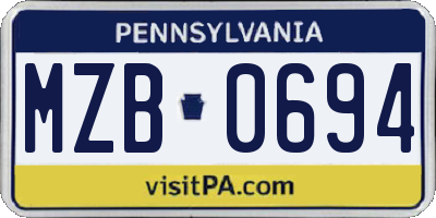 PA license plate MZB0694