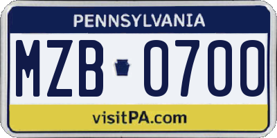 PA license plate MZB0700