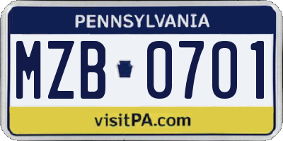 PA license plate MZB0701
