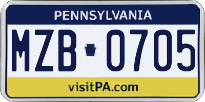 PA license plate MZB0705