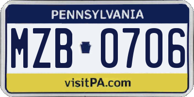 PA license plate MZB0706