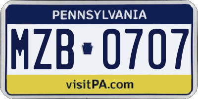 PA license plate MZB0707