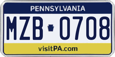 PA license plate MZB0708