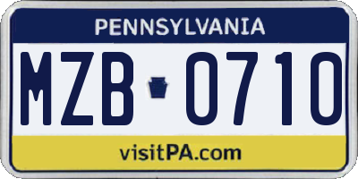 PA license plate MZB0710
