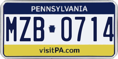 PA license plate MZB0714