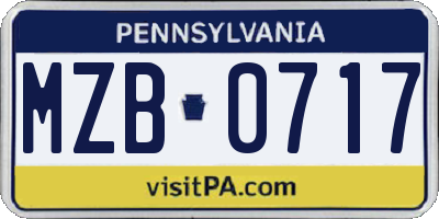 PA license plate MZB0717