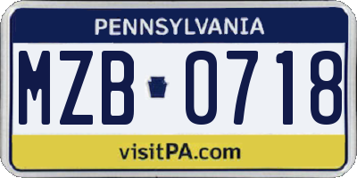 PA license plate MZB0718
