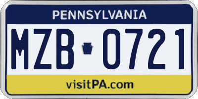 PA license plate MZB0721