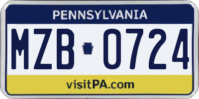 PA license plate MZB0724