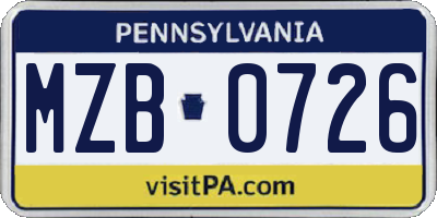 PA license plate MZB0726