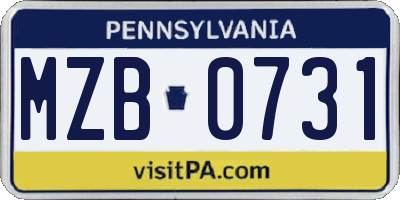 PA license plate MZB0731
