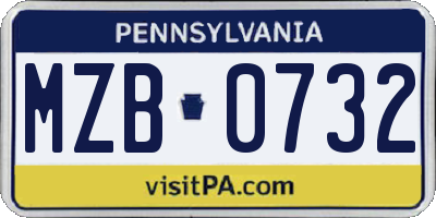 PA license plate MZB0732