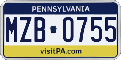 PA license plate MZB0755