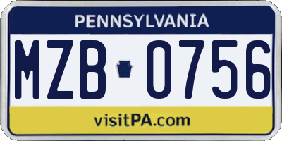 PA license plate MZB0756