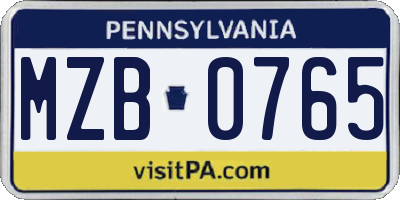 PA license plate MZB0765