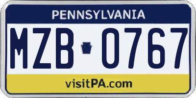 PA license plate MZB0767