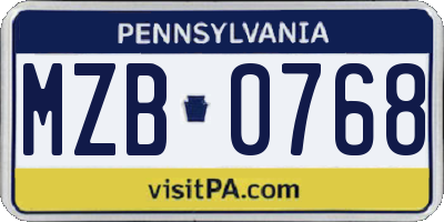PA license plate MZB0768