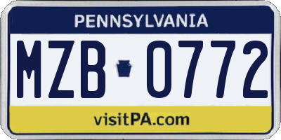 PA license plate MZB0772