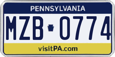 PA license plate MZB0774
