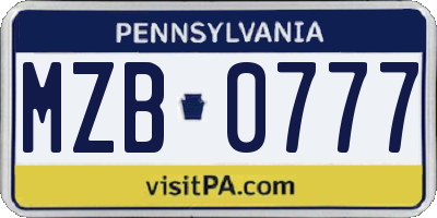 PA license plate MZB0777