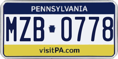 PA license plate MZB0778