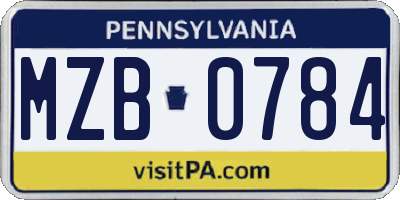 PA license plate MZB0784