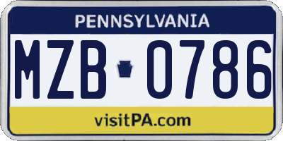 PA license plate MZB0786