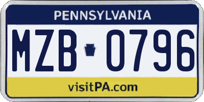 PA license plate MZB0796