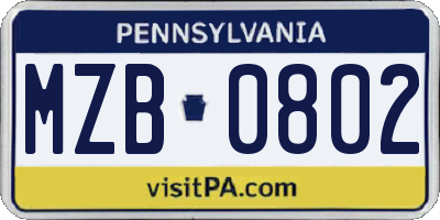 PA license plate MZB0802