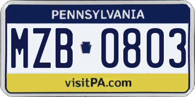 PA license plate MZB0803