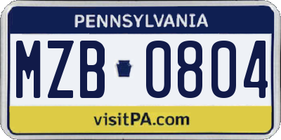 PA license plate MZB0804
