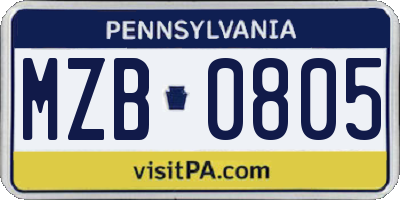 PA license plate MZB0805