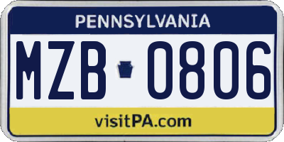 PA license plate MZB0806